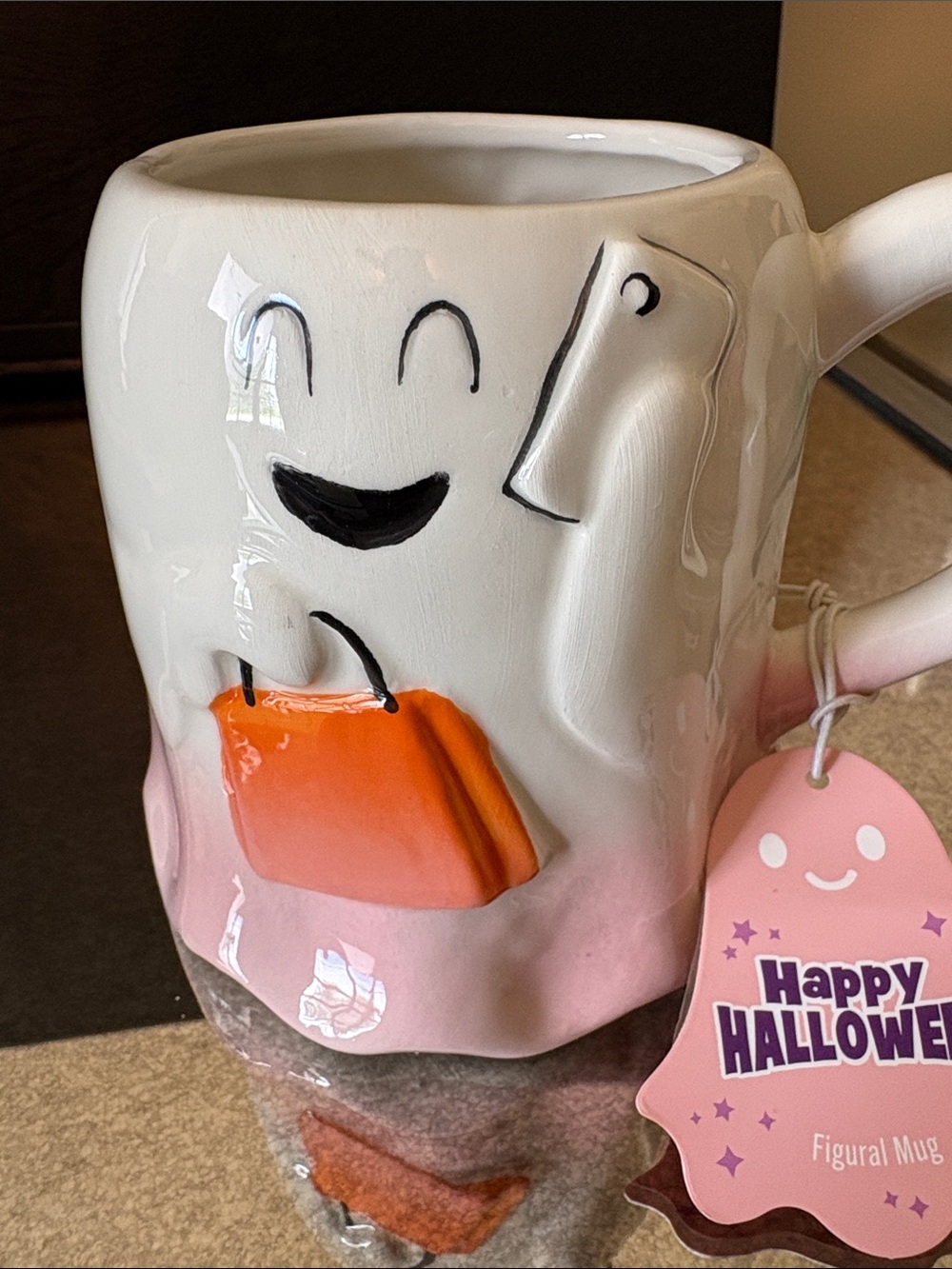 Happy Halloween Social Ghost with Purse  Figural Coffee Mug New